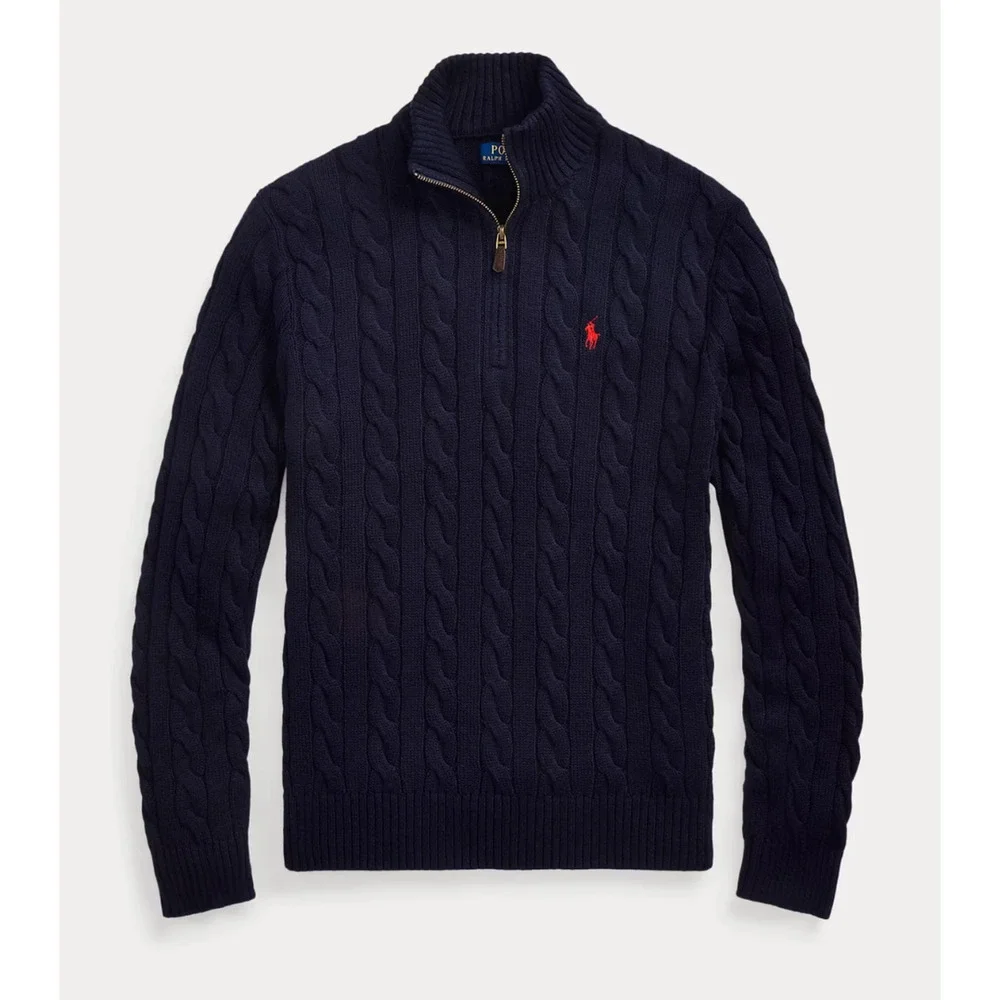Polo Ralph Lauren Cable Knit 1/4 Zip Sweater Navy Blue Cotton 2XL NWT